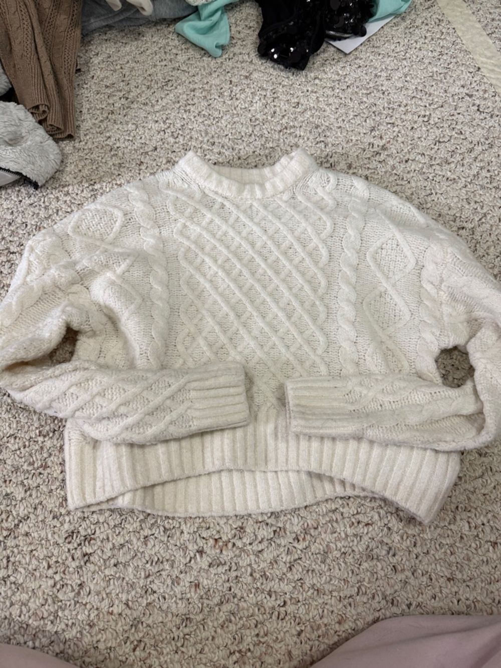 Pink Rose white Cable Crewneck Sweater